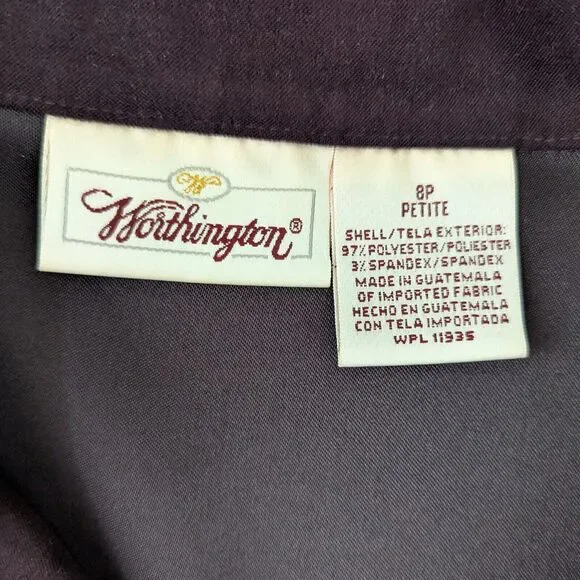 Worthington Burgundy‎ Velvet Velour Button Blazer Jacket Women Size 8P - Picture 4 of 11